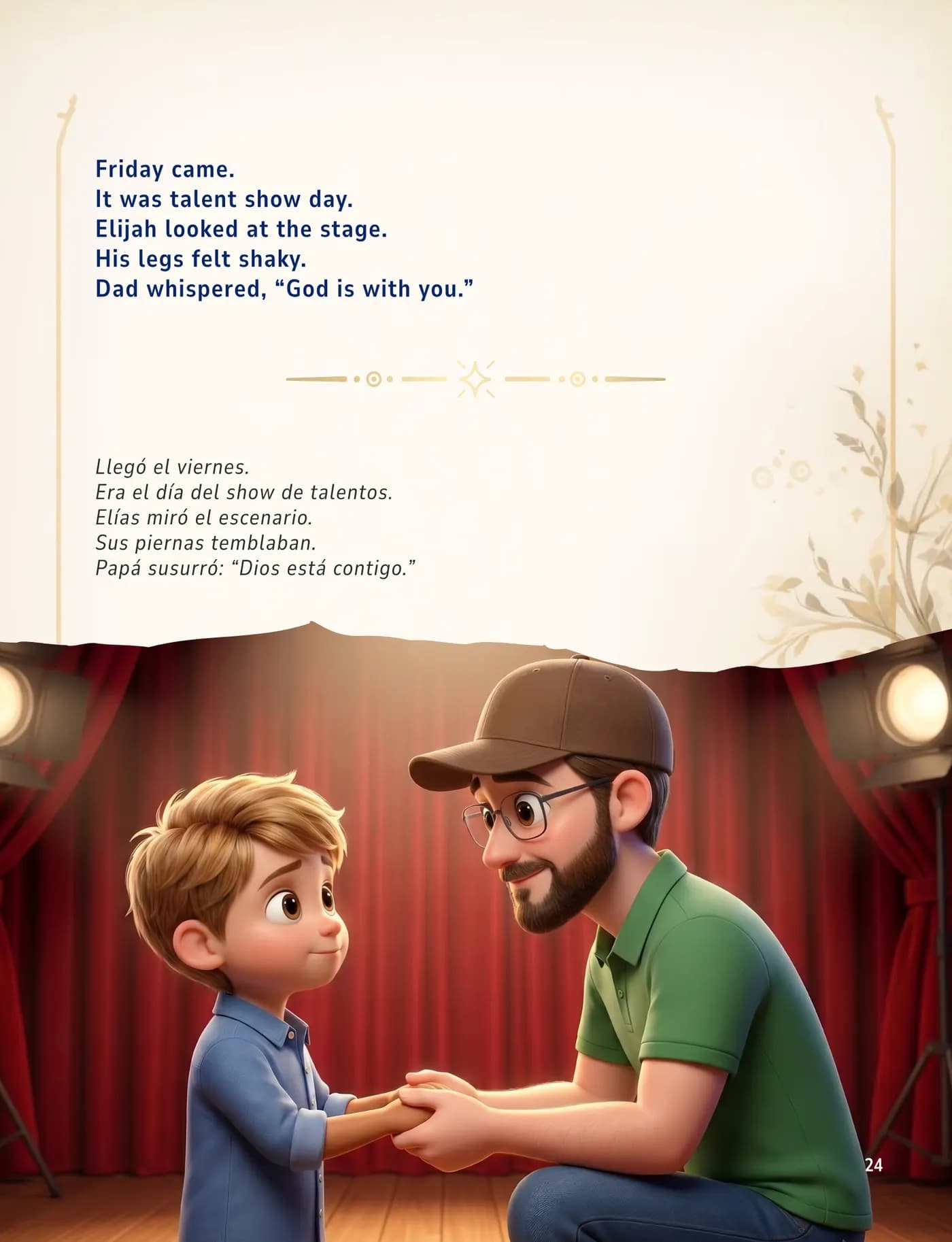 Interactive bilingual story page.